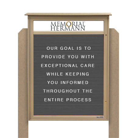 48" x 48" Standing Outdoor Message Center Letter Board with Header (Single Door)