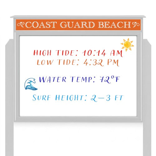 36 x 48 Viewable Area Magnetic White Dry Erase Board Outdoor Message Center with Posts + Personalized Header