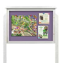 48x36 Freesstanding  Outdoor Message Center with Fabric Magnetic Board - Eco-Friendly Recycled Plastic Enclosed Information Board (Shown in White Finish and Amethyst Fabric)