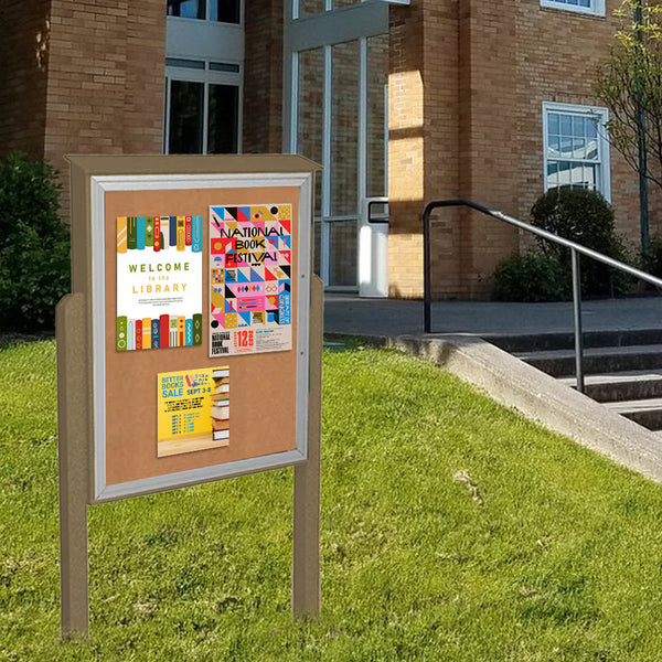 Eco-Design Outdoor Message Center 48 x 60 Bulletin Board with Posts | XL Single Metal Door Information Board + 6 Faux Wood Finishes