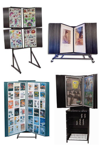 Floor Stand Poster Display Rack with 10 Swing Panels and Storage Bin ...