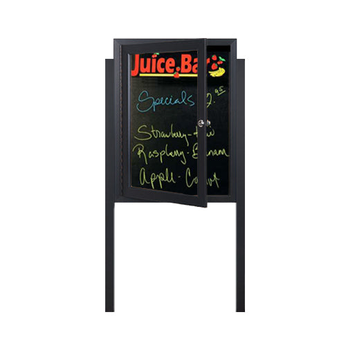 Free Standing Outdoor Dry Erase Marker Board Swing Cases with 2 Leg Posts | Black Board