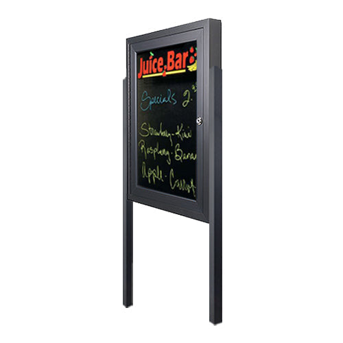 Free Standing Outdoor Dry Erase Marker Board Swing Cases with 2 Leg Posts | Black Board