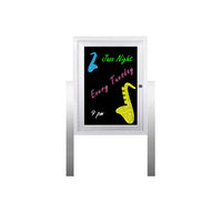 Outdoor Dry Erase Marker Board Swing Cases with Lights & Leg Posts (Black Board)