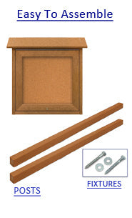 20" x 20" Outdoor Message Center Corkboard + Posts, LEFT Hinged Door + Recycled, Eco-Design Faux Wood Information Board