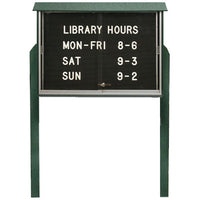 48" x 36" OUTDOOR MESSAGE CENTER LETTER BOARD WITH SLIDING DOORS AND POSTS (SHOWN in WOODLAND GREEN)