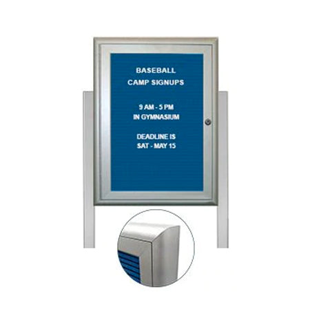 Outdoor Enclosed Letter Boards (Single Door) Locking Message Board with Radius Edge and 2 Leg Posts