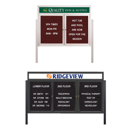 Standing Outdoor Enclosed Letter Boards +Header +LED Lights +2-3 Door ...