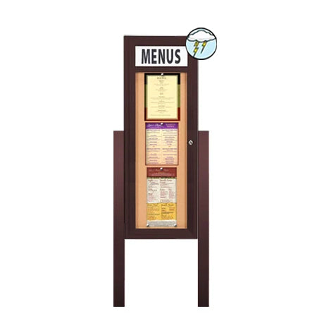 Outdoor Enclosed Menu Cases with Header, Lights & Leg Posts (Single Door)