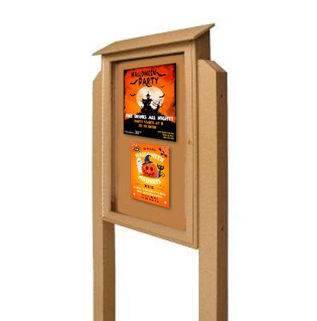 24x48 Outdoor Message Center with Cork Board with POSTS - Eco-Friendly Recycled Plastic Enclosed Information Board