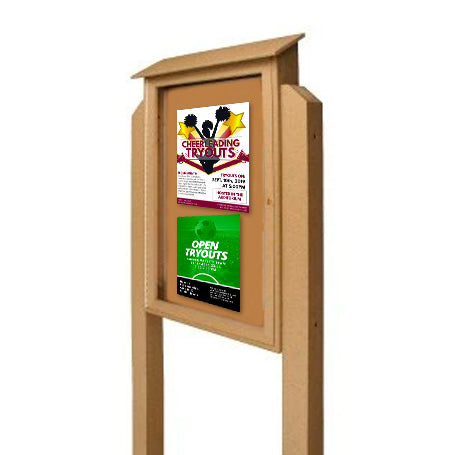 40x60 Outdoor Message Center with Cork Board with POSTS - Eco-Friendly Recycled Plastic Enclosed Information Board