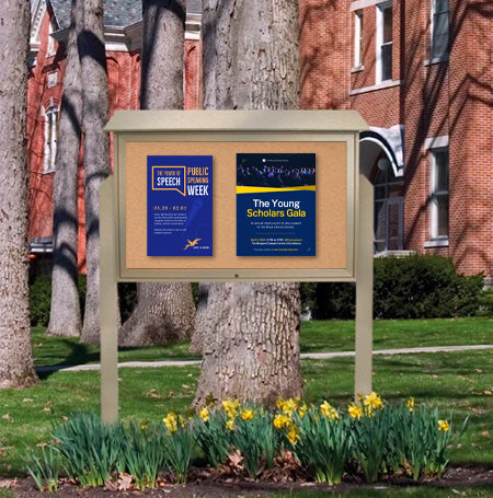 45x36 Outdoor Message Center with Cork Board with POSTS - Eco-Friendly Recycled Plastic Enclosed Information Board
