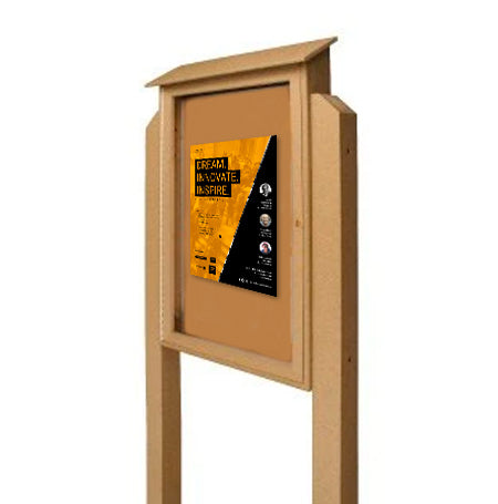 48x48 Outdoor Message Center with Cork Board with POSTS - Eco-Friendly Recycled Plastic Enclosed Information Board