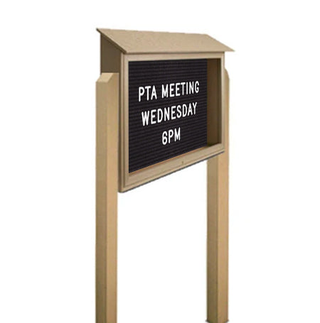 Free Standing 60x36 Outdoor Message Center TOP Hinged with Letter Board - Eco-Friendly Recycled Plastic Enclosed Information Board on Two Posts