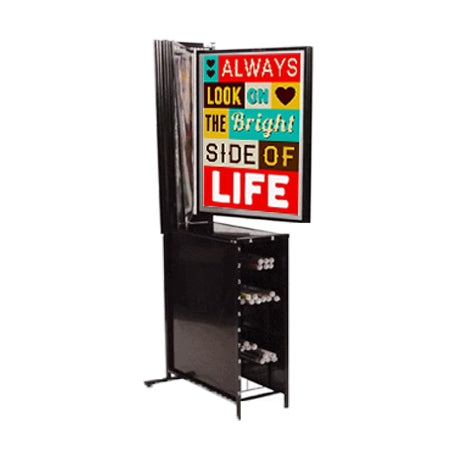 Floor Standing Poster Display Rack with 10 Swing Panels + Storage Bin ...