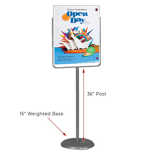 22 x 28 Poster Pedestal Literature Holder Floorstand in a Silver Chrome Finish. Perfect for any INDOOR use in your restaurant, mall, lobby, office building, school, etc.