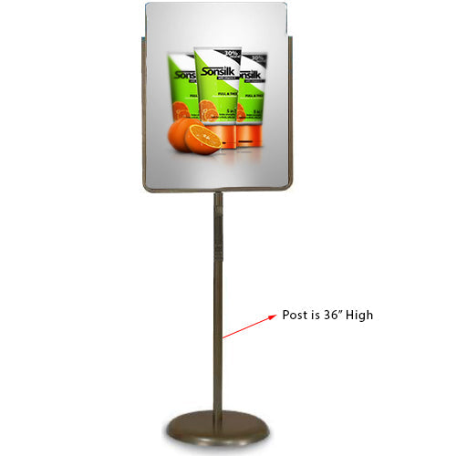 24 x 36 Poster Pedestal Literature Holder Floorstand in a Bronze Finish. Perfect for any INDOOR use in your restaurant, mall, lobby, office building, school, etc.