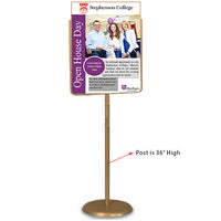 24 x 36 Poster Pedestal Literature Holder Floorstand in a Gold Finish. Perfect for any INDOOR use in your restaurant, mall, lobby, office building, school, etc. 