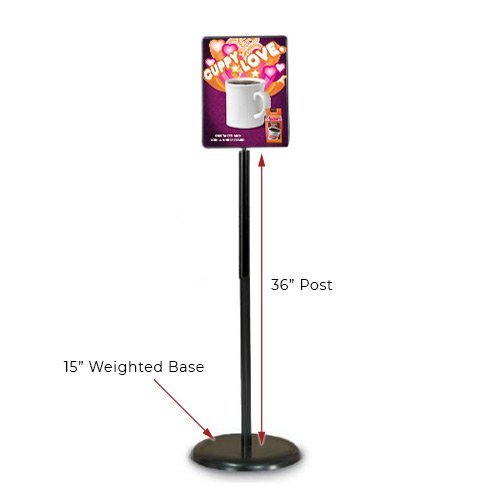 7 x 11 Poster Pedestal Literature Holder Floorstand in a Black Finish. Perfect for any INDOOR use in your restaurant, mall, lobby, office building, school, etc.