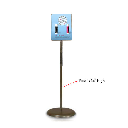 7 x 11 Poster Pedestal Literature Holder Floorstand in a Bronze Finish. Perfect for any INDOOR use in your restaurant, mall, lobby, office building, school, etc.