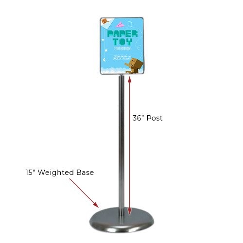 8.5 x 11 Poster Pedestal Literature Holder Floorstand in a Silver Chrome Finish. Perfect for any INDOOR use in your restaurant, mall, lobby, office building, school, etc.