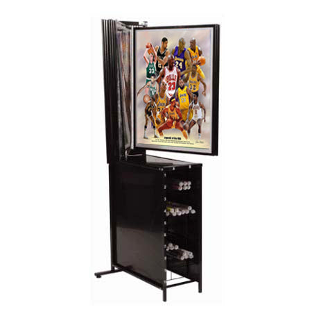 Floor Stand Poster Display Rack with 10 Swing Panels and Storage