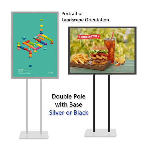 Double Pole Floor Stand 12x24 Sign Holder | Snap Frame 1 1/4" Wide