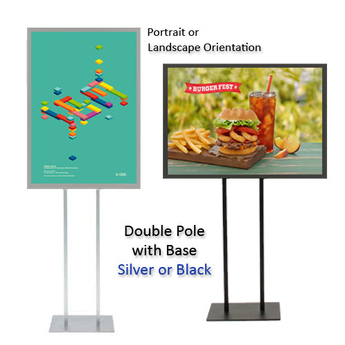 Double Pole Floor Stand 24x72 Sign Holder | Snap Frame 1 1/4" Wide