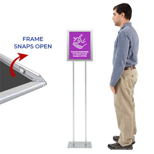 Double Pole Floor Stand 11x14 Sign Holder | Snap Frame Profile 1 1/4" with One or Two Frames