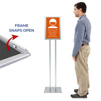Double Pole Floor Stand 11x17 Sign Holder | Snap Frame 1 1/4" Wide