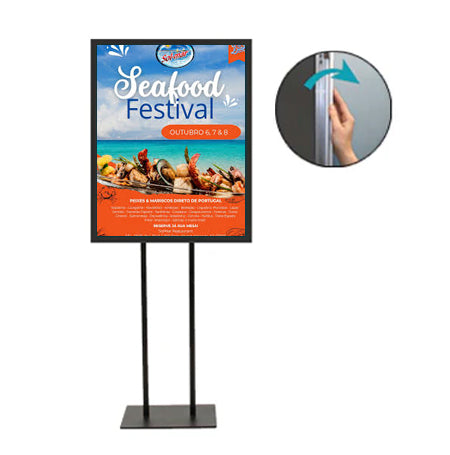 Double Pole Floor Stand 9x12 Sign Holder | Snap Frame 1 1/4" Wide