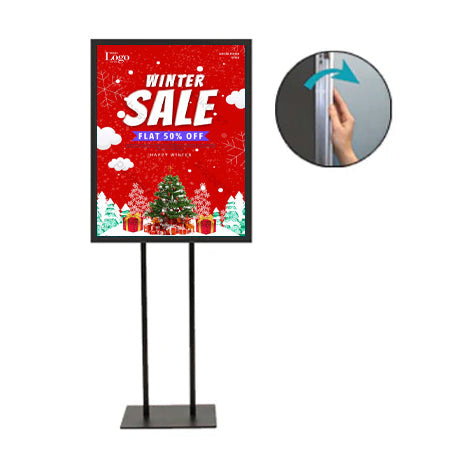 Double Pole Floor Stand 20x24 Sign Holder | Snap Frame 1 1/4" Wide