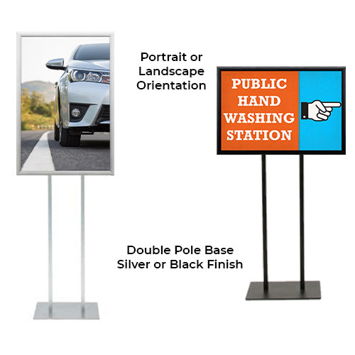 Double Pole Floor Stand 24x36 Sign Holder | Snap Frame 1 1/4" Wide | Choose Single or Two-Sided