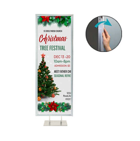 Double Pole Floor Stand 27x40 Sign Holder | Snap Frame 1 1/4" Wide