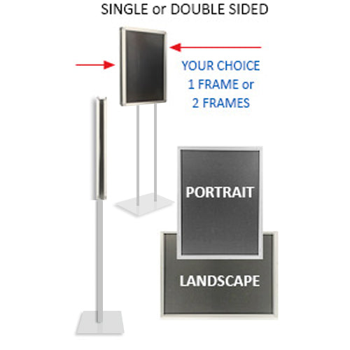 Double Pole Floor Stand 8.5x11 Sign Holder | Snap Frame (with Radius Corners)