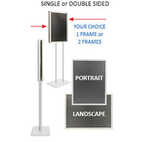 Double Pole Floor Stand 8.5x11 Sign Holder | Snap Frame 2 1/2" Wide