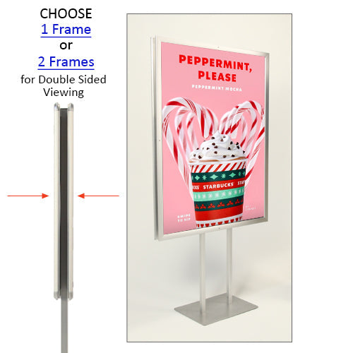 Double Pole Floor Stand 24x60 Sign Holder | Snap Frame (with Radius Corners)