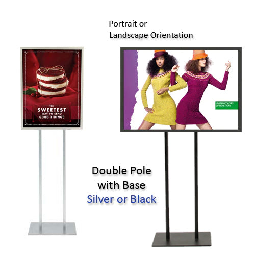 Double Pole Poster Floor Stand 24x48 Sign Holder with SECURITY SCREWS on Snap Frame 1 1/4" Wide