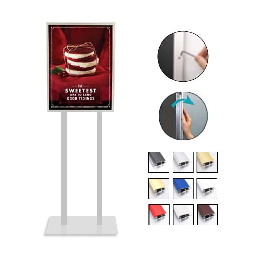 Double Pole Poster Floor Stand 36x42 Sign Holder with SECURITY SCREWS on Snap Frame 1 1/4" Wide