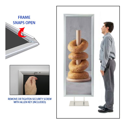 Double Pole Poster Floor Stand 24x60 Sign Holder with SECURITY SCREWS on Snap Frame 1 1/4" Wide