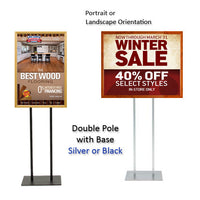 Double Pole Floor Stand 9x12 Sign Holder | Wood Snap Frame 1 1/4" Wide
