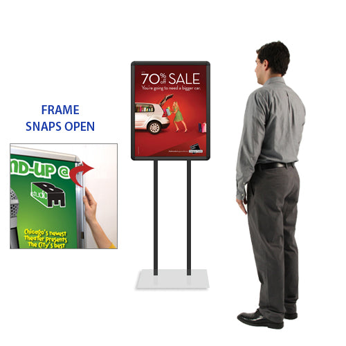 Double Pole Floor Stand 24x30 Sign Holder | Snap Frame (with Radius Corners)