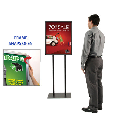 Double Pole Floor Stand 13x19 Sign Holder | Snap Frame (with Radius Corners)