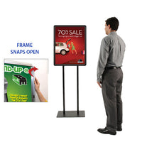 Double Pole Floor Stand 27x40 Sign Holder | Snap Frame (with Radius Corners)