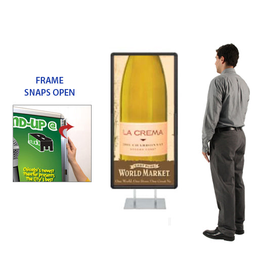Double Pole Floor Stand 36x60 Sign Holder | Snap Frame (with Radius Corners)