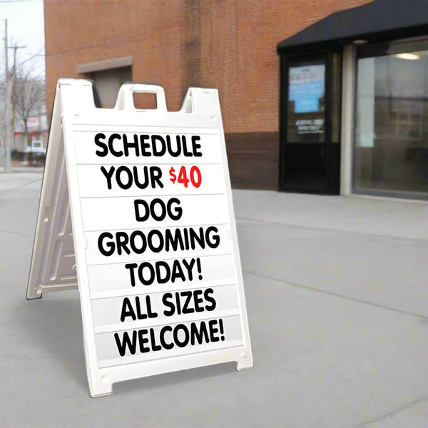 24x36 Two Sided Outdoor White Plastic A-Frame Stand with Slide-In Message Board Kits