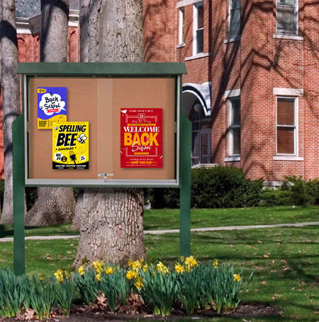 Standing 45 x 30 Outdoor Message Center with Cork | Sliding Doors ...