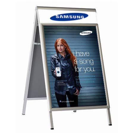 22x28 Euro-Style A-Board Sign Holder + Message Header | 2-Sided Folding Sidewalk Sign Stand