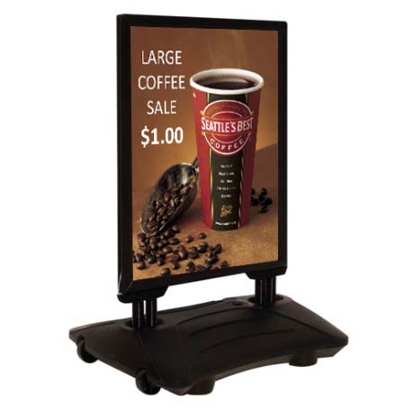 STREET-MASTER Rolling Wind Pavement Sign Stand with Fillable Water Base for 30” x 40” Posters