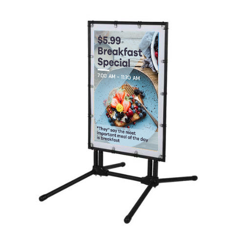STREET-MASTER™ Pavement Sidewalk Sign with Flexible Spring Feet Holds 24 x 36 Vinyl Banner + Stands Up to 30mph Winds
